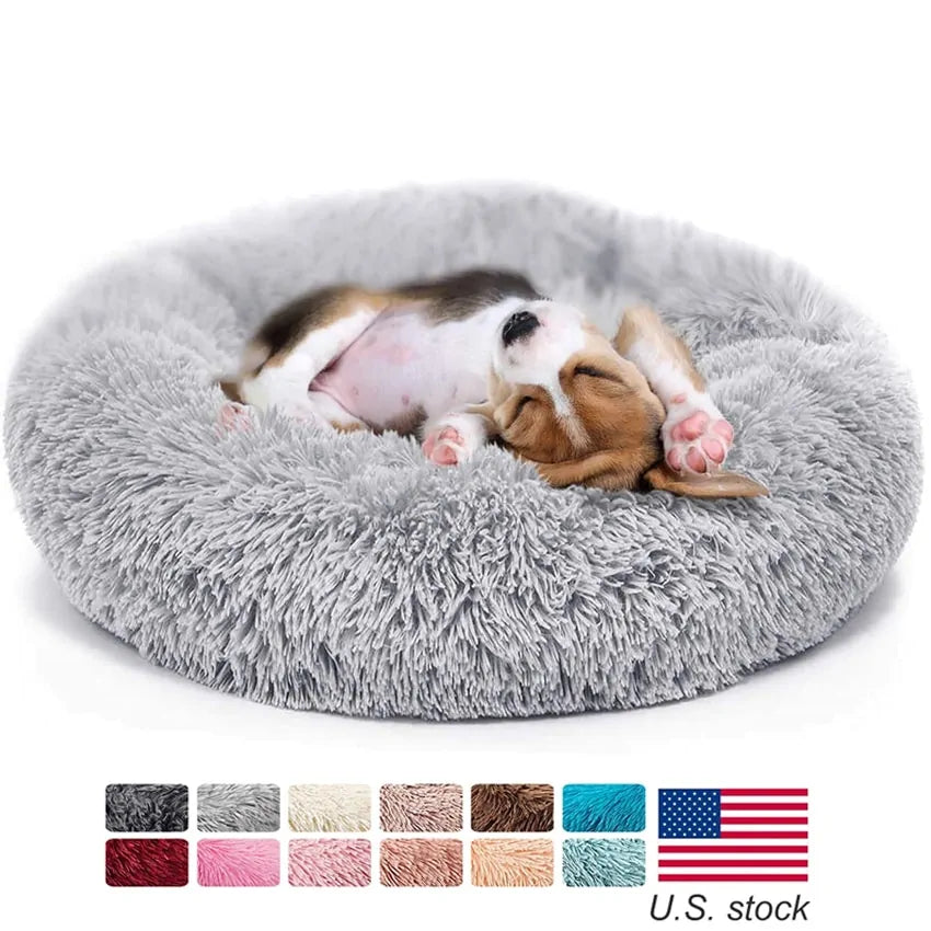 Soft Winter Warm Long Plush Donut Pet Bed